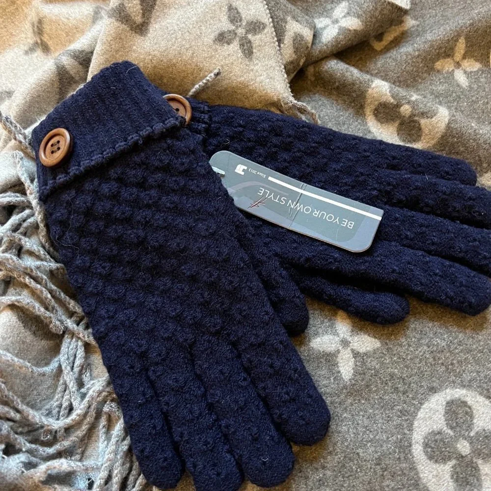 New Own Style Women’s Winter Gloves W/ Button Details in Blue